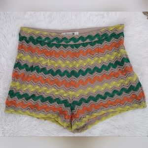 Forever 21 Green Orange Yellow Chevron Crochet Shorts